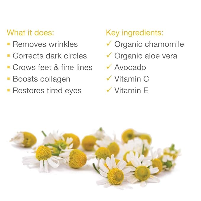 Chamomile Organic Eye Cream - Anti Wrinkle Treatment with Avocado and Vitamin C, 1 oz