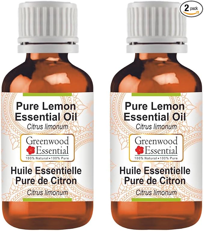 Greenwood Essential Pure Lemon Essential Oil (Citrus limonum) Steam Distilled (Pack of Two) 100ml X 2 (6.76 oz)