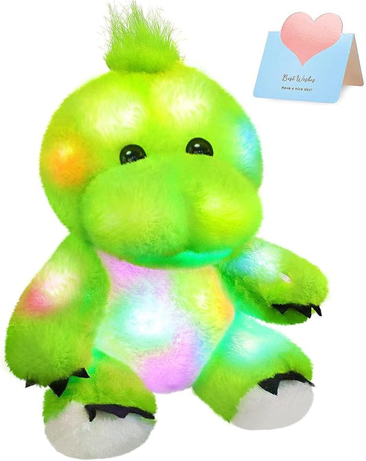 BSTAOFY 11'' Light Up Dinosaur Stuffed Animals Cute LED T-Rex Soft Plush Toy Glow in The Dark Gifts for Kids Boys Girls Valentines Birthday Holiday, Green