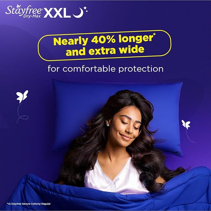 Stayfree Dry Max All Night XL Dry Cover Sanitary Pads For Women With Wings, 42 pieces