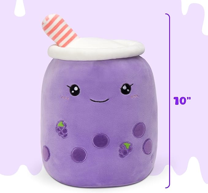 Athoinsu Light Up Purple Boba Bubble Tea Cup Pillow, 10 inch Kawaii Plushies with Colorful LED Lights, Cute & Squishy Glow Pillows, Soft Plush Stuffed Toys for Kids,Girls,Boys (Purple, Small)