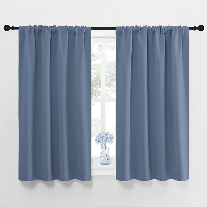 NICETOWN Blackout Curtains for Bedroom, Blackout Curtain Panels, Window Treatment Energy Saving Thermal Insulated Solid Rod Pocket Blackout Drapes/Draperies (Stone Blue, 1 Pair, 42 by 48-inch)