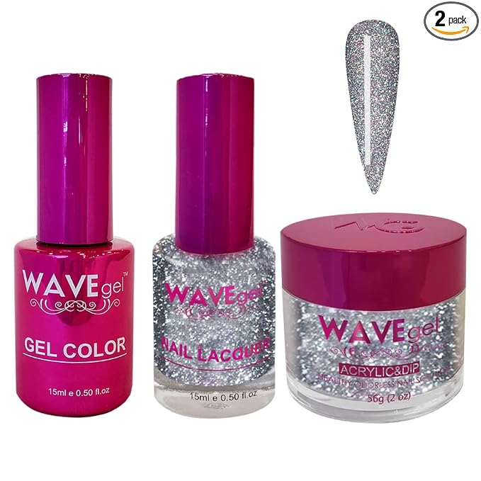 WAVEGEL Soak-Off Gel, Nail Lacquer & Acrylic/Dip Powder Matching Set - Princess Collection - #117 Wake Up Glitter