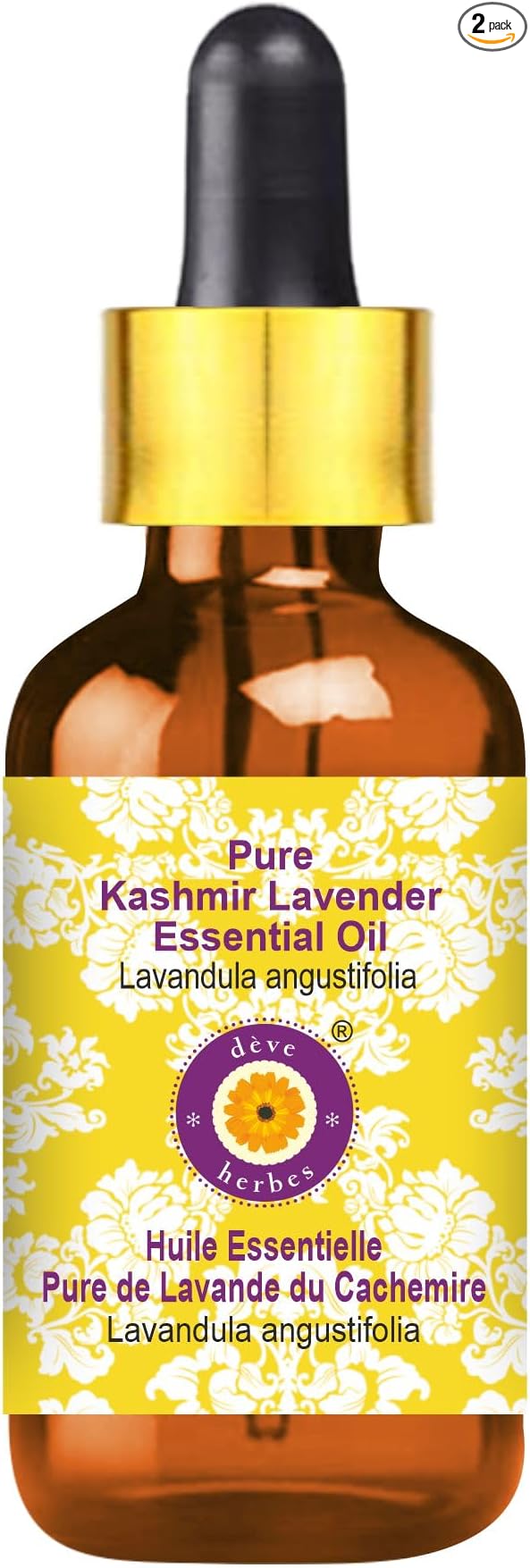 Deve Herbes Pure Kashmir Lavender Essential Oil (Lavandula angustifolia) with Glass Dropper Steam Distilled 100ml (3.38 oz)