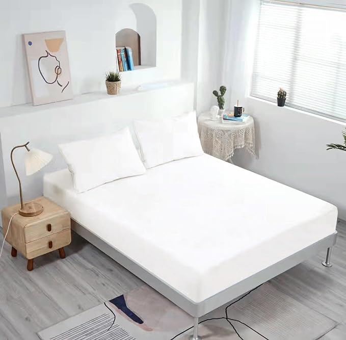 NHNHN Fitted Sheet-Deep Pockets-Soft Microfiber-Easy Care-Shrinkage and Fade Resistant-Fitted Sheets Queen Size for Girl Woman Teens Kids-Only 1 Fitted Sheet (Queen, Off White)