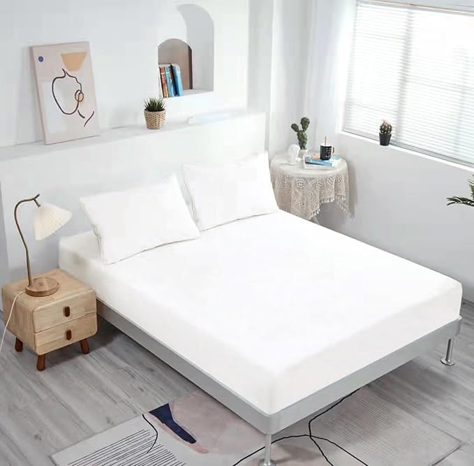 NHNHN 2 Pack Fitted Sheet-Deep Pockets-Soft Microfiber-Easy Care-Shrinkage and Fade Resistant-Fitted Sheets Queen Size for Girl Woman Teens Kids-2 Sets of Fitted Sheet (Queen, Off White)