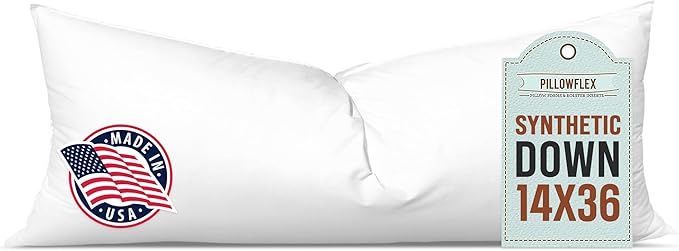 Pillowflex Synthetic Down Pillow Insert 14x36 in - Karate Chop Pillow | Large Rectangle Sham Form, Plush Polyester Cotton Blend, Cloud-Like Comfort, Clump-Resistant Fill, Smooth Elegant Finish