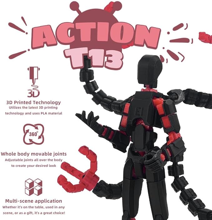 T13 Action Figure, Assembly Completed Dummy 13 Action Figures,T 13 3D Printed Toys - The Premium Action Figures for Sci-Fi Enthusiasts,Four Claws Robot (Black Red, 5.2 Inch)