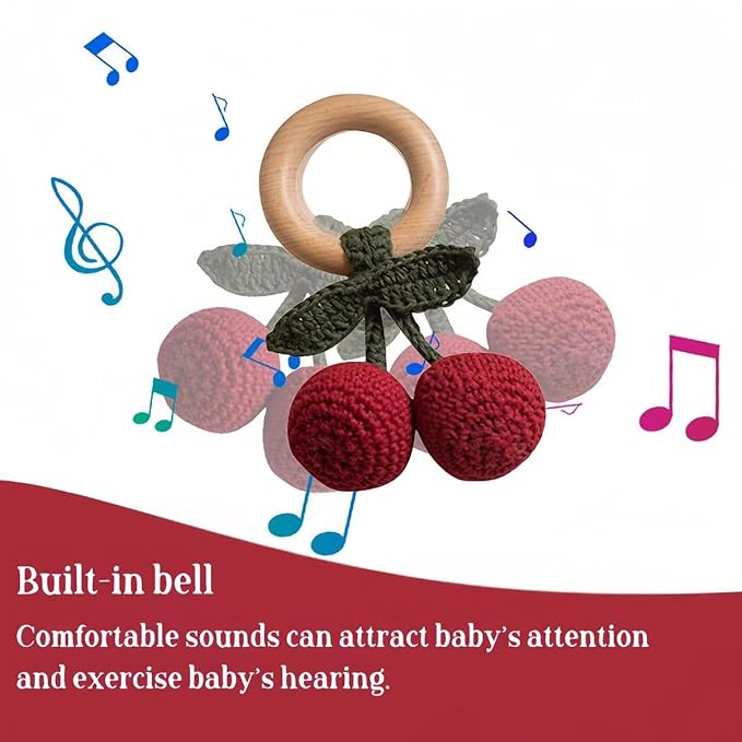 Wooden Baby Rattle Toys Stuffed Crochet Rattle with Teether Ring for Newborn Babies Fruit Wooden Teether Toy Infant Toddler Handcrafted Crochet Rattles Cute Shower Gifts for Boy and Girls