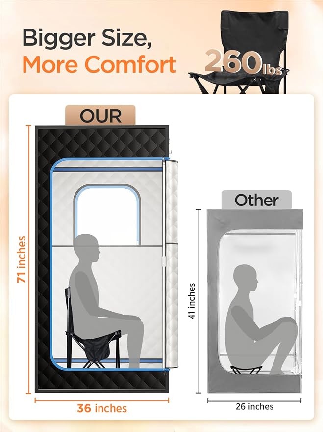 Portable Steam Sauna for Home |Personal 71" Full Body Sauna Tent with 1200W 3L Steamer, 15 Levels, Remote & Chair | Moist Heat for Relaxation, Workout Recovery & Stress Relief – VOC-Free