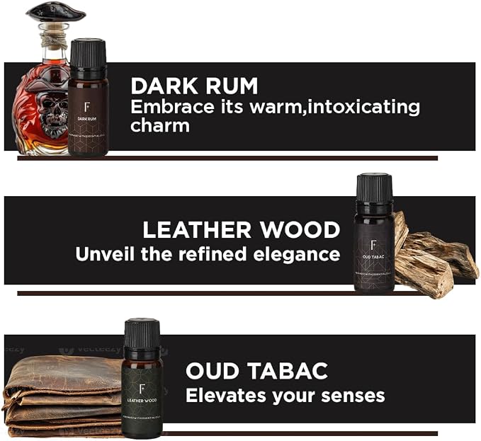 Folkulture Essential Oils Set for Men for Diffuser | Set of 6 Home Fragrance Oils | Oud, White Musk, Tobacco, Sandalwood & Leather Wood | Aromatherapy Gift Set for Men