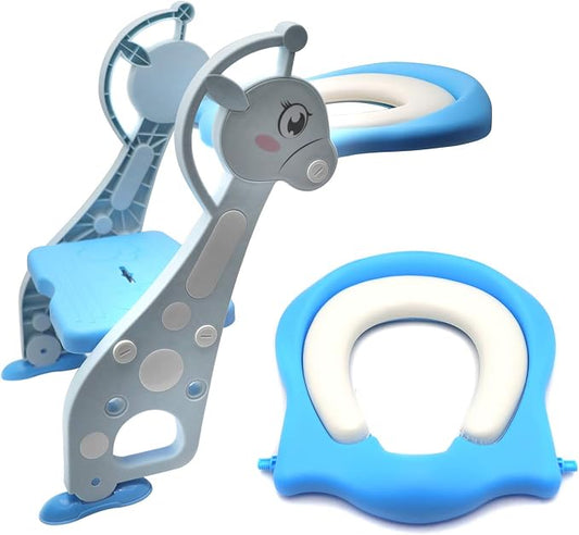HongK- Giffgaff Potty Training Toilet Ladder Seat With Upgraded Cushion Step Stool Ladder Toilet Chair/Toilet Trainer for Baby Toddler Kids Children In Green [P/N: ET-BABY001-BLUE STEP]