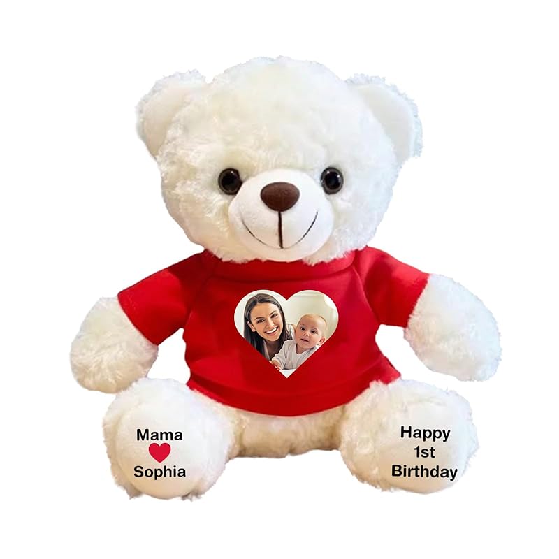 Custom Bear Plush with Picture Text Logo, 11 Inch Personalized Teddy Bear Stuffed Animal, Christmas Birthday Gift for Girls Boys Kids Adults Valentines Graduation Keepsake (T-shirt