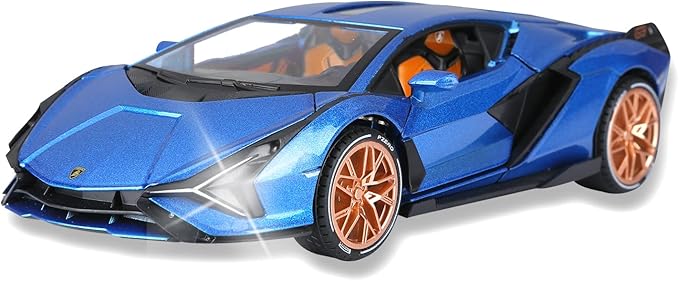 SASBSC Lambo Toy Cars for Kids Sian Fkp37 Model Car Diecast Metal Cars with Light and Sound Pull Back Car Toys for 3+ Year Old Boys (Blue-1 24)