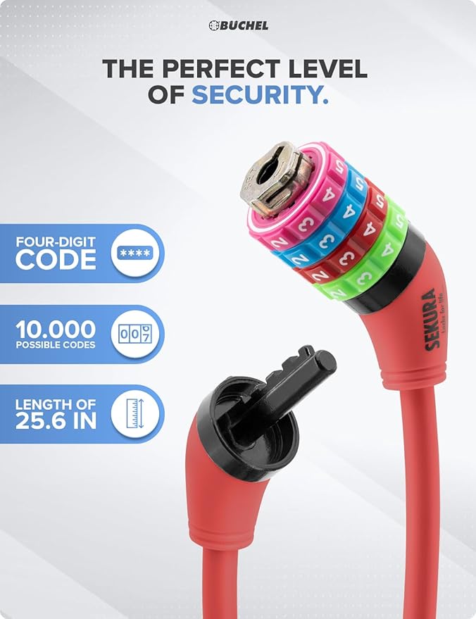 Büchel Bike Locks Cable for Kids - Colorful & Keyless - Secure Your Child's Bike - Easy-to-Use Bicycle Accessory, High Security 5 Digit Resettable Combination Coiling Bicycle Lock, Anti Theft