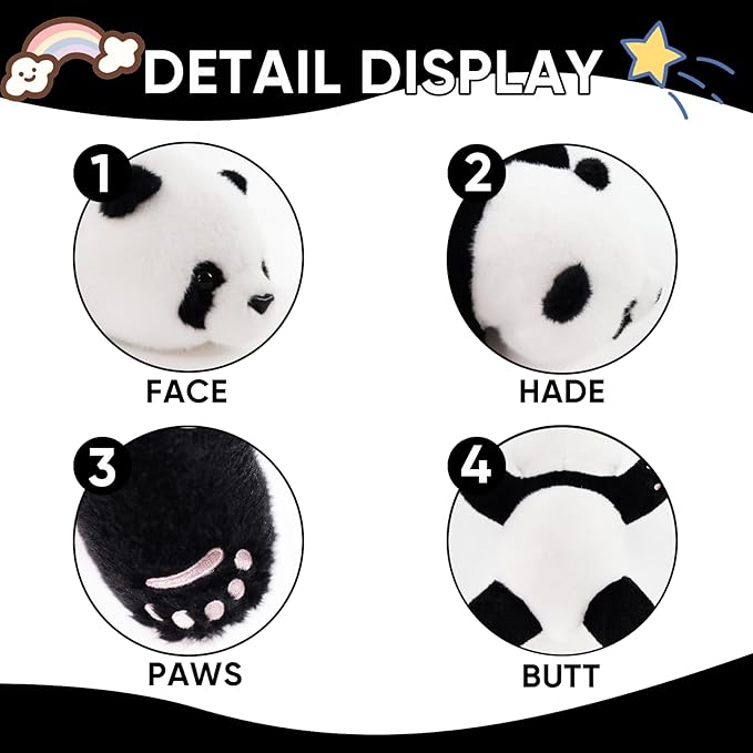 Plush Panda Stuffed Animal, Black and White Weighted Plush Pillow, 12" Soft Cuddly Toy, for Kids and Girls Birthday Christmas