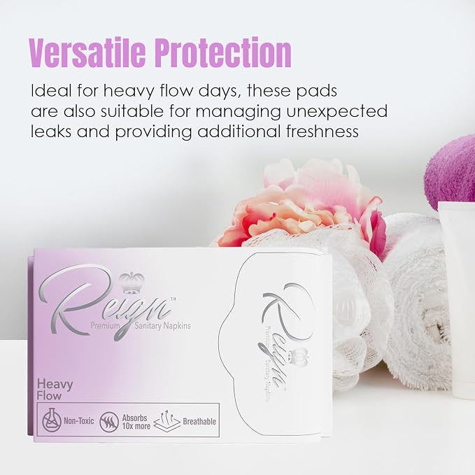 Reign Heavy Flow with Wings Sanitary Napkinsfor Women, Super Absorbent Pads,8 Count,1 Pack