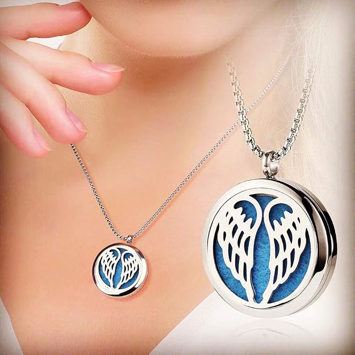 Aromatherapy Essential Oil Diffuser Necklace 316L Stainless Steel Locket Pendant with 24 Inch Chain