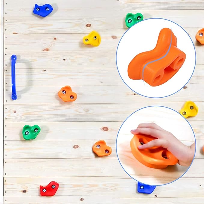 20 Rock Holds with 2Pcs Safety Handles, Kids Indoor Outdoor Play Set, Wall Climbing Kit with Mounting Hardware
