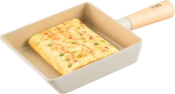 FIKA 6-Inch Nonstick Tamagoyaki Egg Pan, Japanese Omelette Pan for Rolled Eggs, Rectangular Frying Pan with Wooden Handle, Induction Compatible, Made in Korea (15cm)