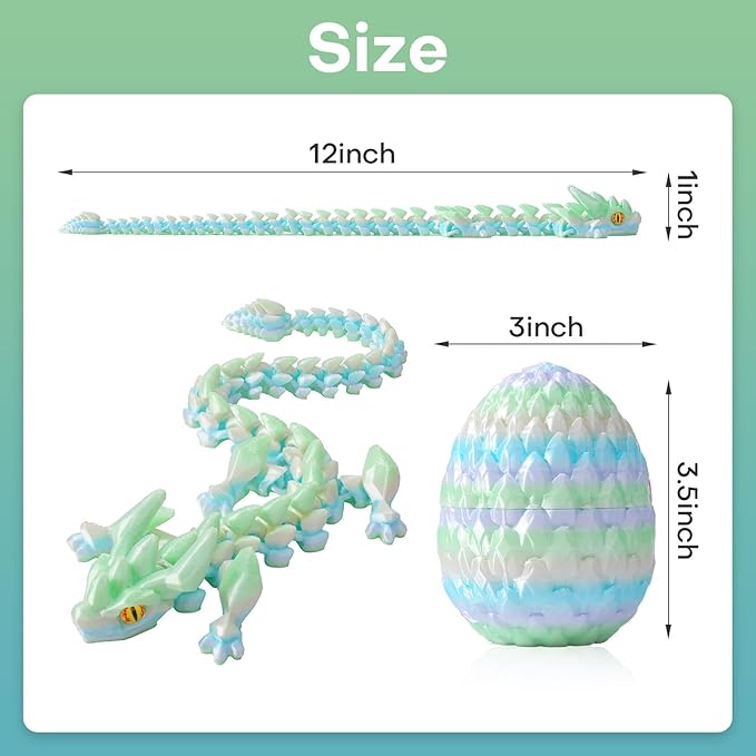 FYEFKJSA 3D Printed Dragon Eggs with Dragon Inside - 12Inch ,Articulated Fidget 3D Printed Animals, Interesting Decorative Gift, Easter Basket Essentials Stuffers (Silk Macaron)