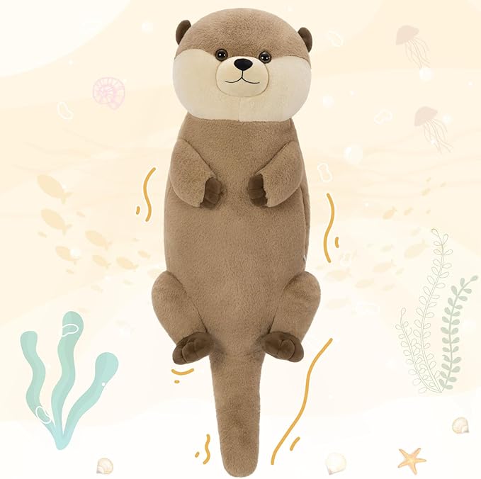 Tezituor 39 inch Giant Otter Stuffed Animal, 3ft Long Otter Plush Body Pillow, Hugging Soft Stuffed Ocean Otter Plush for Sleeping Kids Girlfriend