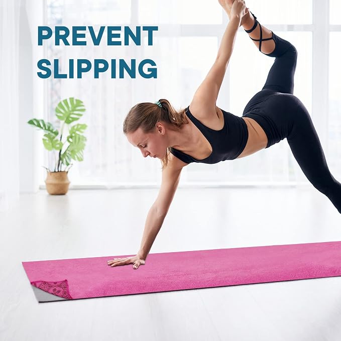 Yoga Towels, Non Slip Hot Yoga Mat Towel with Grip Dots,Super-Absorbent Soft Microfiber Yoga Blanket for Pilates, Fitness and Workout 72inch x 24inch