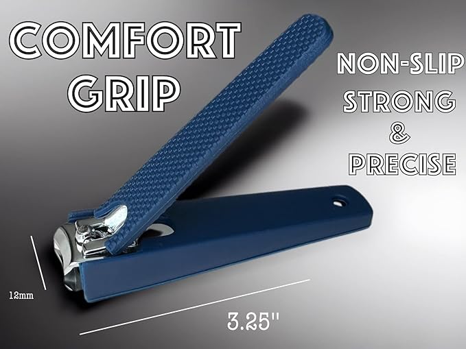 1 Comfort Hold Navy Large Nail Clippers Non-Slip Sure Grip Clipping Removable Catcher Toenails Fingernails Cutter Ultra Sharp Trimmer Stainless Steel Men Women Arthritis Unsteady Hands