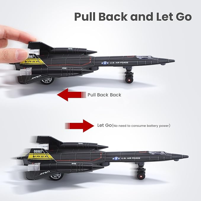 Double Fighter Jet Toy, F18 & SR71 Diecast Planes with Lights & Sounds, Pull Back Military Airplane Toy, Great Christ Gift for Toddler,Kids, Boys