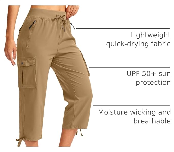 Soothfeel Women's Cargo Capris Pants with 6 Pockets Lightweight Quick Dry Travel Hiking Summer Pants for Women Casual