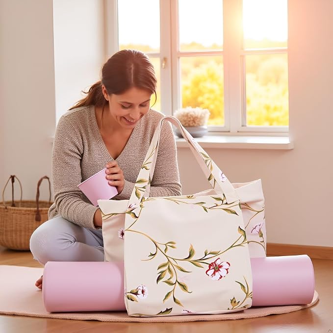 Yoga Mats bag for Women, Canvas Bags for Yoga Mat & Blocks Women, Floral Gym Valentine's Day Gifts for Yoga Lover