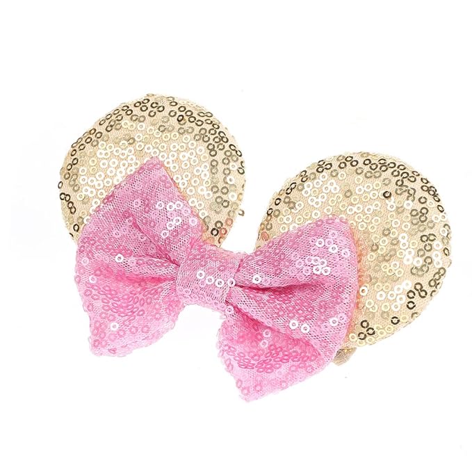 JIAHANG Mouse Ear Nylon Headband with Sequin Bow, Soft Elastic Hair Bow Hair Band, Party Headwear for Baby Newborn Infant Toddlers, kids, Gilrs