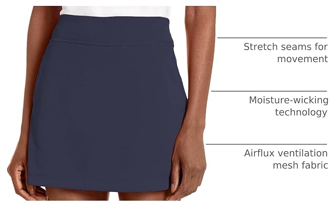 PGA TOUR Women's 16" Airflux Golf Skort with Tummy Control, Stretch Seams, Moisture-Wicking, Sun Protection, Ventilated