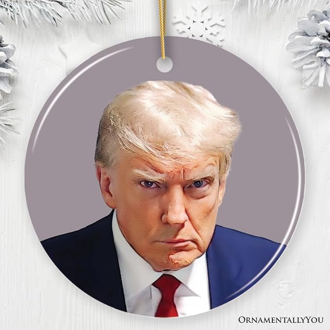 Donald Trump Mugshot Mean Muggin Ornament, Funny Christmas Decoration