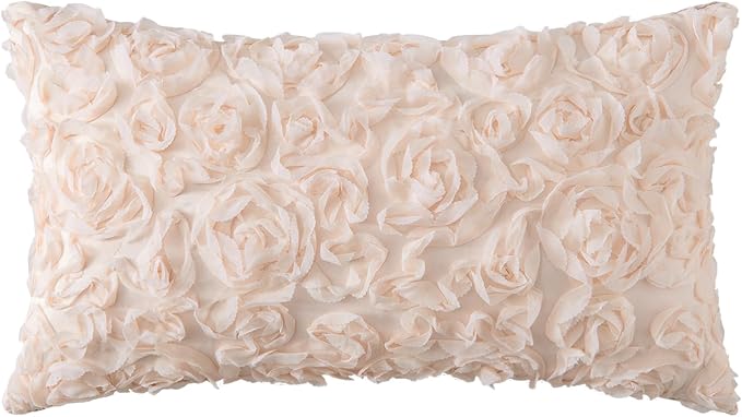 MIULEE Decorative Rose Flower Pillow Cover Pack of 1 Apricot Pink 12x20 | Cute Romantic Stereo Chiffon Throw Pillow Cover Aesthetic Solid Pillowcase for Girl Coquette Room Decor Coach Bedroom