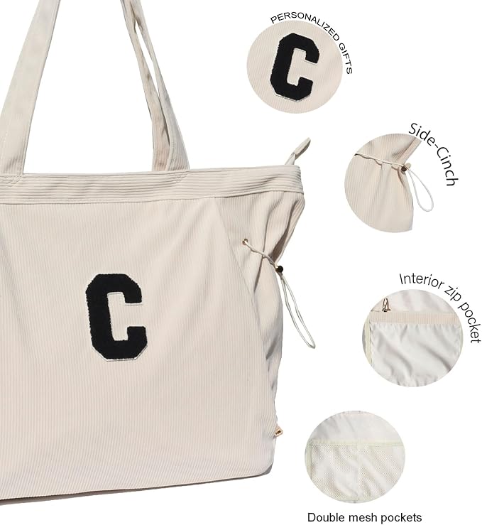 ESVAN Corduroy Yoga Tote Bag Gifts for Women Drawstring Yoga Mat Bag for Office Workout Travel Carryall Pilates Gym