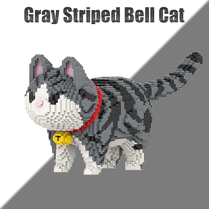 HONLANCH Animal Gray Striped Bell Cat Micro Building Blocks Set（8000PCS） Gift for Adults and Kids