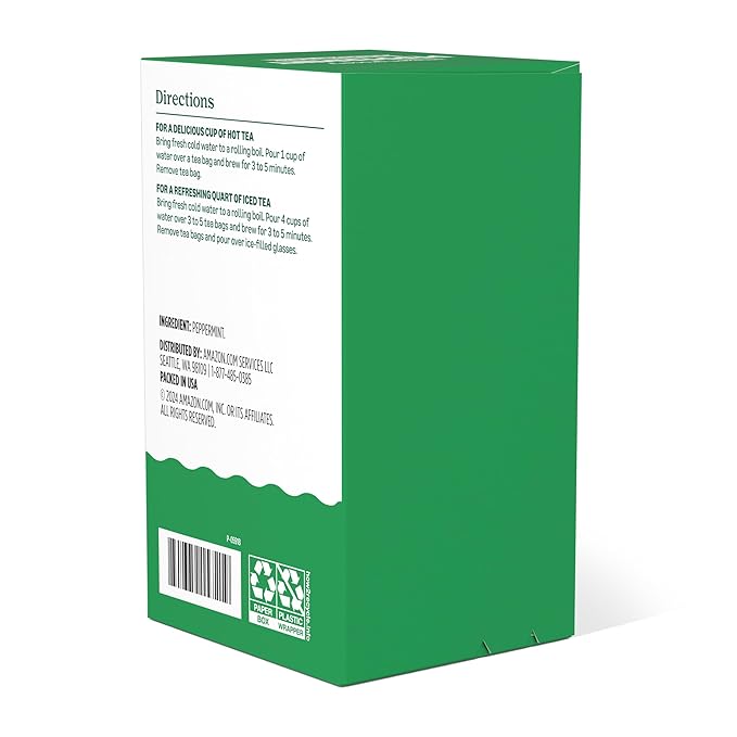 Amazon Grocery, Peppermint Herbal Tea Bags, 20 Ct, Pack of 2 (Previously Happy Belly, Packaging May Vary)