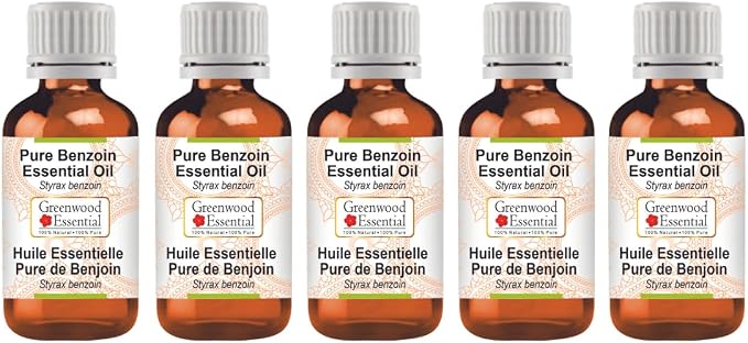 Greenwood Essential Pure Benzoin Essential Oil (Styrax Benzoin) Steam Distilled (Pack of Five) 100ml X 5 (16.9 oz)