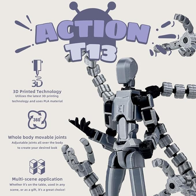 T13 Action Figure, Assembly Completed Action Figures,T 13 3D Printed Toys - The Premium Action Figures for Sci-Fi Enthusiasts,Four Claws Robot (Grey, 5.2 Inch)