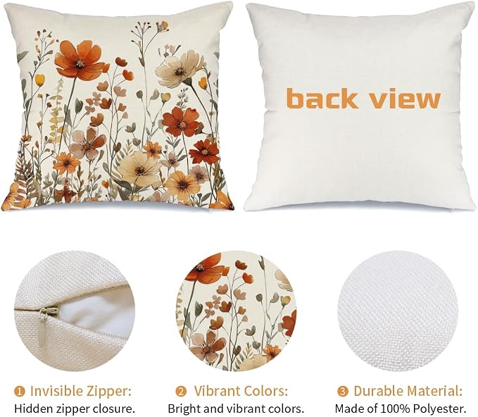 AACORS Fall Pillow Cover 20x20 Inch Floral Decoration Pillow Case Autumn Seasonal Decor for Home Sofa Couch AA730-20