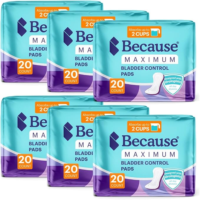 Because Incontinence Pads for Women – Maximum Absorbency for Moderate Bladder Leaks, Discreet Daily Protection, Individually Wrapped, 120 Count, New Version