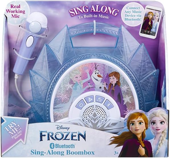 eKids Disney Frozen Karaoke Microphone with Bluetooth Speaker for Fans of Disney Toys, Kids Karaoke Machine with Built in Music
