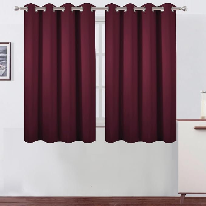 LEMOMO Blackout Curtains 66 x 54 Inch Long Burgundy Red Curtains Set of 2 Panels Room Darkening Curtains for Bedroom and Living Room