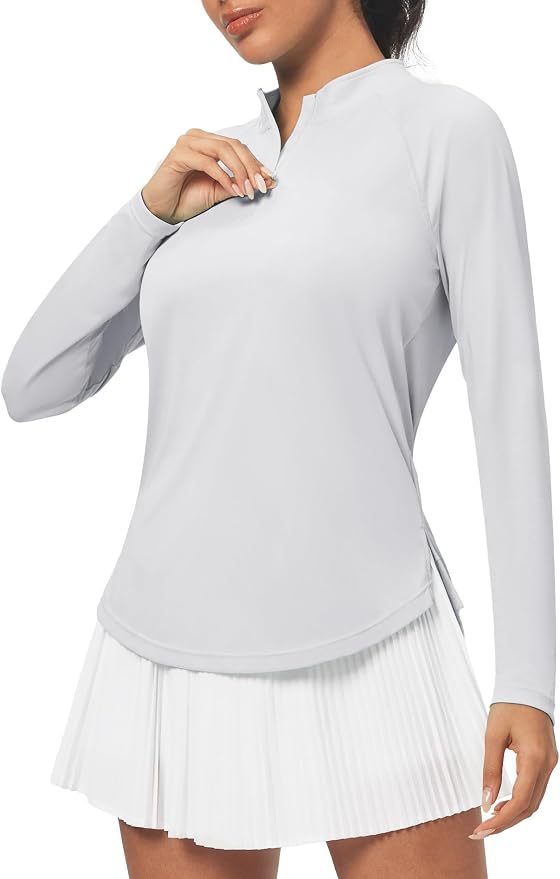Heathyoga Long Sleeve Workout Tops for Women Golf Shirt UPF 50+ Swim Shirts for Woman UV Sun Protection Quarter Zip Pullover