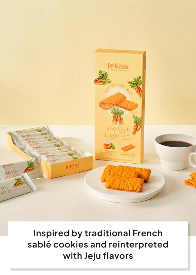 Korean Food Jeju Carrot Sable Cookies, Buttery Biscuit, 10 Count, 180g