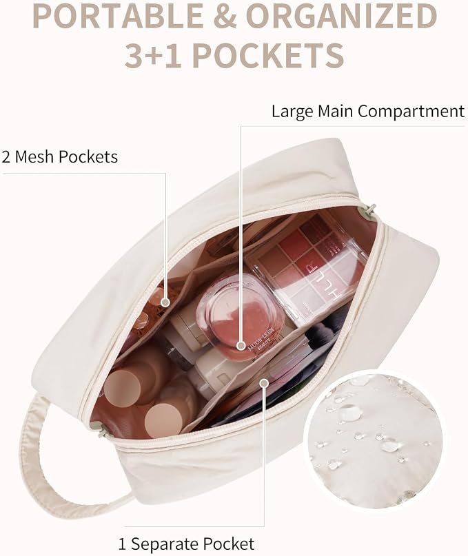 Narwey Quilted Makeup Bag Puffy Make up Bag Cosmetic Bag Organizer, Puffer Travel Toiletry Bag for Traveling Women Girl, Travel Bag for Toiletries, Skincare Medicine Bags (Beige)