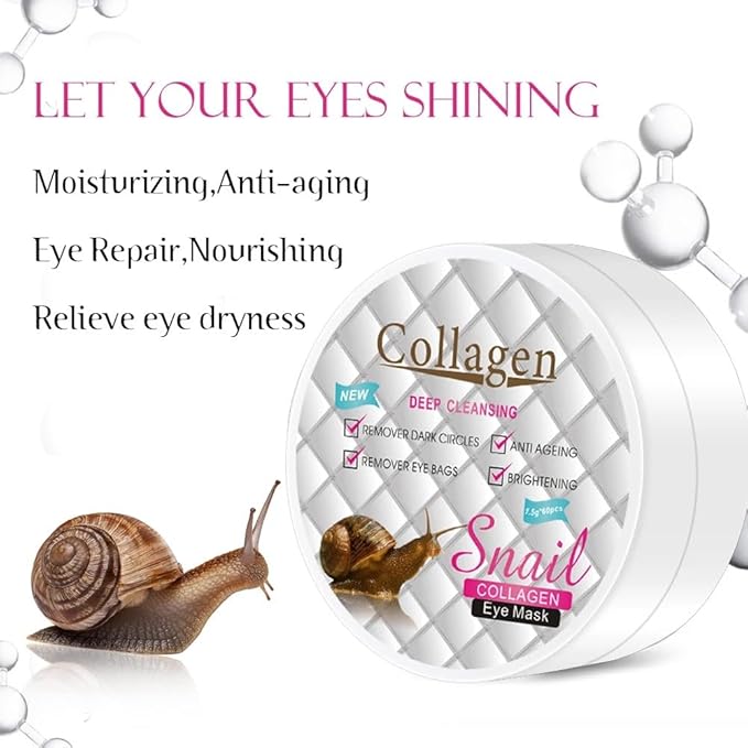 DISAAR Beauty Snail Collagen Eye Mask Patches – Deep Cleansing, Anti-Aging Under Eye Pads for Dark Circles, Puffiness & Wrinkles – Hydrating Gold Foil Eye Treatment, 60pcs (30 Pairs)