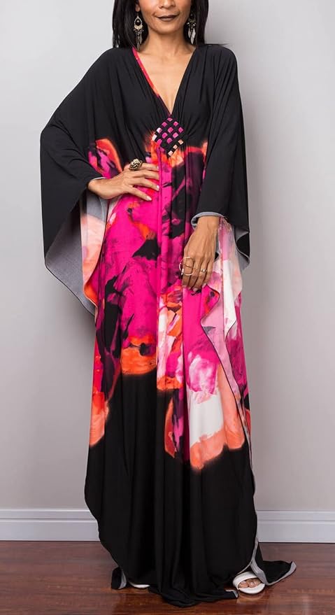 Venasha Womens Caftan Floral Print Kaftan Dress Short Sleeve Swimsuit Cover up Loungewear for Summer