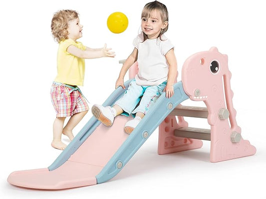 Nyeekoy 3 in 1 Toddler Slide, Kids Slide Climber Playset with Basketball Hoop, Indoor and Outdoor Playground for Kids, Folding Design Freestanding Baby Slide, Easy Assembly